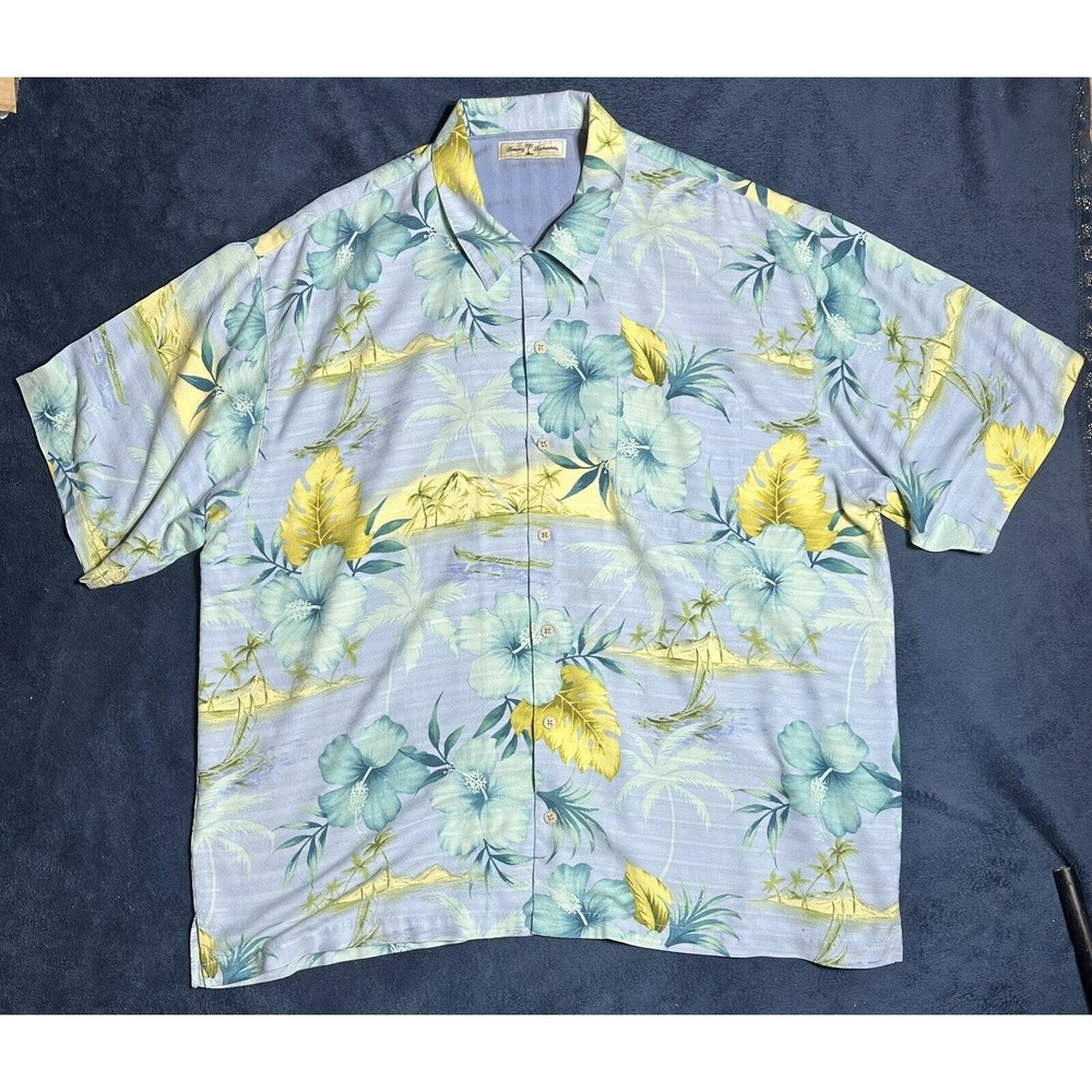 Tommy Bahama 100% Silk Hawaiian Floral Shirt 2XL Button Up Casual